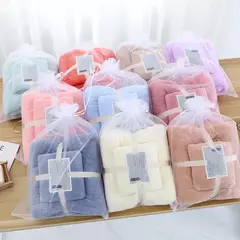 2 pcs/Set Luxo Super Large Toalha Alta Absorvente Soft Coral Fleece Toalha de Banho e Toalhas Rosto Conjunto para Adultos 70x140cm 35x75cm - loja online