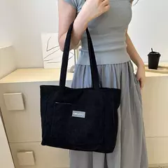 Bolsa de ombro grande para senhoras, sacola de veludo na moda, bolsa monocromática com bolso frontal - loja online