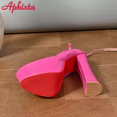 Imagem do Aphixta-super grande 50 bombas para mulheres, sapatos de festa, dança disco, plataforma 5.5cm, 16cm de altura, saltos grossos, fivela, grande venda