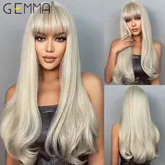 Imagem do Gemma longo ondulado ombre marrom roxo perucas sintéticas para mulheres resistente ao calor natural parte média cosplay festa lolita perucas de cabelo