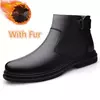 Botas de couro genuíno masculinas, botas de neve básicas masculinas, pele de pelúcia quente, calçado de plataforma antiderrapante, vestido formal, inverno