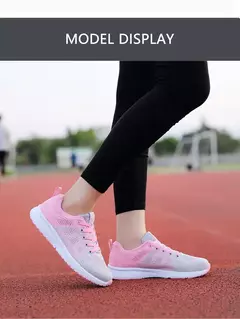 Imagem do Mulheres tênis casuais moda malha respirável sapatos planos ao ar livre confortável antiderrapante sapatos de caminhada tenis feminino