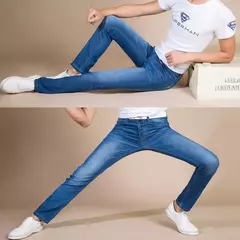 Jeans estilo clássico irmão Wang masculino, casual, stretch, fino, calça jeans, azul claro, calça preta, marca masculina na internet