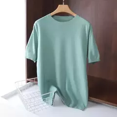 Superfino Merino lã camiseta masculina, malha, O-pescoço, respirável, fino Cashmer, manga curta Tee, cor sólida Tops