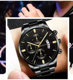 Relógio de pulso de quartzo para homens, Relógios pretos com calendário, Relógio de negócios, Moda luxuosa - Wolf Magazine
