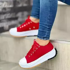 Sapatos clássicos velozes de lona branca para mulheres, tênis com cordões sólidos, sapatos casuais de plataforma, 2024 na internet