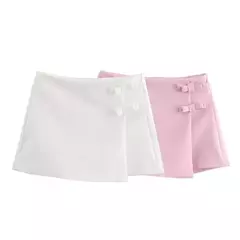 TRAF-minissaia e minissaia de cintura alta feminina, streetwear de verão, shorts assimétricos, rosa e branco, moda