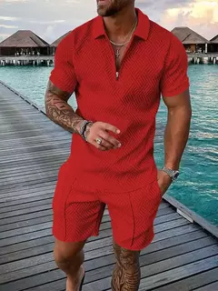 Conjunto de camisa polo e shorts monocromático impresso em 3D masculino, agasalho com zíper, camiseta extragrande, ternos, roupas, moda verão, 2 peças - Wolf Magazine