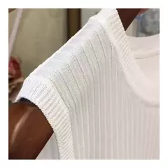 Zjaiss-colete de malha com colar redondo para as mulheres, camisa sem mangas, casual, fino, nova moda, verão, 2019