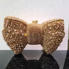 Luxo Bow Stone Clutch Bags para Mulheres, Lady's Crystal Evening Bags, Metal Verde, Minaudiere, Black Rhinestone Handbag, Wedding Party Purse - Wolf Magazine