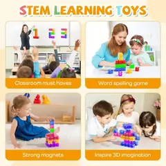 Cubos magnéticos com caixa de armazenamento de ferro, 80 peças, blocos de construção magnéticos para crianças, educacional, aniversário, presente de natal - loja online