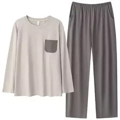 Pijama masculino de malha de algodão, simples Homewear lazer, gola redonda, loungewear sólido, tamanho grande, pulôver esportivo, novo