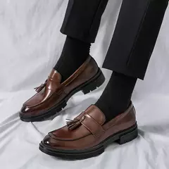 Imagem do Mocassins macios masculinos, sapatos de couro borla, sapatilha de condução, marca de luxo, plus size, 46, alta qualidade, moda