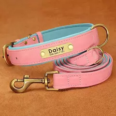 Coleira e coleira de couro pu para cães, conjunto macio e durável de couro liso, 5 pés de chumbo ajustável para cães pequenos e médios na internet