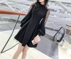 Pulôver feminino gola redonda, lanterna manga comprida, bolinhas de gaze, saias de joelho retalhos, roupas de cor sólida, primavera, outono - comprar online