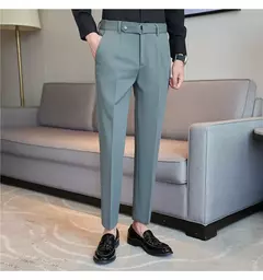 Calça formal masculina estilo britânico, monocromática, fina, casual, de negócios, escritório, social, calça de tornozelo, streetwear, alta qualidade na internet