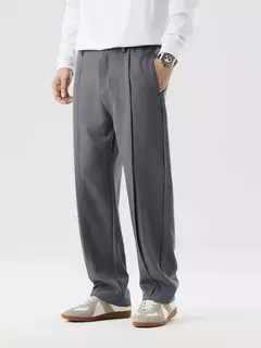 Calça casual plissada masculina, calça de terno plissada, cintura em faixas, estiramento, perna larga plissada, calça reta solta, nova, outono, 2023 - Wolf Magazine