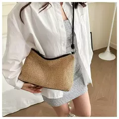Saco de palha tecido Rattan para senhoras, sacola de grande capacidade, bolsa trançada artesanal, bolsa de ombro, moda - comprar online