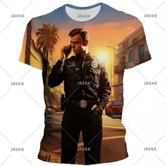Camisetas gráficas Grand Theft Auto VI masculinas, Boy Streetwear, Tops masculinos casuais, Roupas impressas 3D do jogo GTA 6, Novos jogos na internet