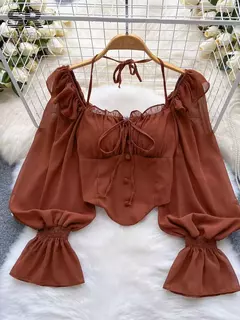 SINGREINY-Blusa Chiffon de Manga Flare para Mulheres, Tops Ruffle, Cintura Elástica Sólida, Halter Backless, Slim Ladies, Harajuku Sexy Blusa Curta - Wolf Magazine