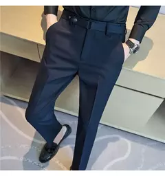 Calça formal masculina estilo britânico, monocromática, fina, casual, de negócios, escritório, social, calça de tornozelo, streetwear, alta qualidade - loja online
