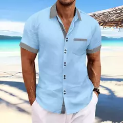 Camisa xadrez listrada de manga curta masculina, vestido social, botão para cima, casual de negócios, slim fit na internet