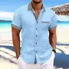Camisa xadrez listrada de manga curta masculina, vestido social, botão para cima, casual de negócios, slim fit