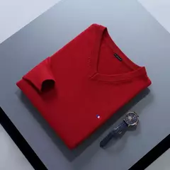 Camisola de cashmere manga comprida masculina com decote em v, pulôveres masculinos padrão, saltadores de tricô, roupas monocromáticas, venda quente - Wolf Magazine