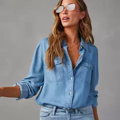 Camisas jeans soltas femininas, blusas monocromáticas, tops casuais, moda vintage, jovem feminina, verão, 2024 na internet