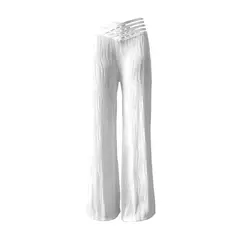 Imagem do Calça cargosa branca longa e reta, feminina, capris reto, perna larga, cintura alta, verão, elegante, festa, Y2K, novo, 2024