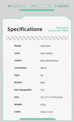 Machenike-K500 Teclado mecânico com fio, Hot Swappable, 94 teclas, luz RGB, Mac, Windows na internet