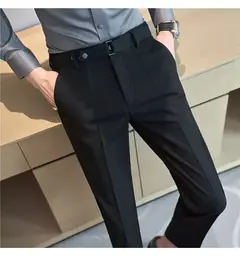 Calça formal masculina estilo britânico, monocromática, fina, casual, de negócios, escritório, social, calça de tornozelo, streetwear, alta qualidade