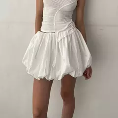 Mini saias de lanterna feminina, encaixe solto casual, elástico na cintura, saia puffball curta, cor sólida, estilo doce, meninas, verão na internet
