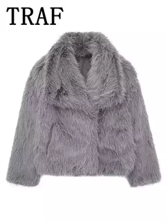 Imagem do TRAF-Jaqueta feminina de tecido de lantejoulas de metal, casaco solto, gola alta, manga comprida, outerwear feminino chique, outono, inverno, 2023