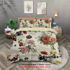 Retro Floral Padrão Impresso Bedding Set, Adequado para Mulheres Quarto, Queen, King, Twin Bed, 1 capa de edredão, 2 fronha, 3pcs - loja online