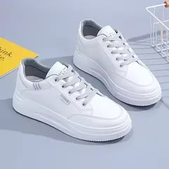 Tênis feminino de fundo grosso com renda, sapatilhas casuais antiderrapantes, esportes de caminhada ao ar livre, sapatos de quadro branco, novo para outono - comprar online