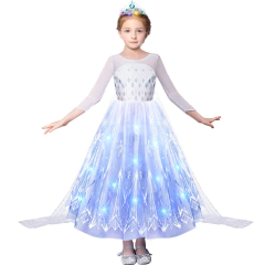 2024 halloween carnaval congelado menina princesa roupas clássicas fantasia cosplay vestido branco elsa led strip vestuário traje - Wolf Magazine