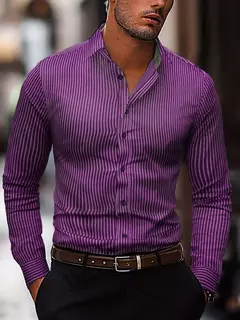 Imagem do Camisa listrada de manga longa masculina, camisa de botão respirável casual, tecido macio confortável, plus size XS-6XL, 2024