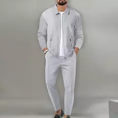 Conjunto de duas peças de waffle masculino, zíper de lapela, casaco monocromático, confortável casual, primavera e verão, best-seller - comprar online