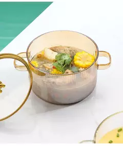 Pote de sopa de orelha dupla engrossado com tampa pote de vidro de alto borosilicato doméstico conveniente sopa macarrão instantâneo panela de leite na internet