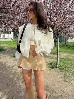TRAF-Casaco de manga comprida feminino cropped, casaco de basebol, Casaco de aviador, branco, outono, inverno