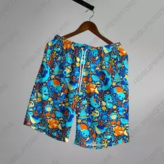 Calção de bolso casual masculino com cordão, desenho animado animal engraçado, streetwear respirável, calça praia, moda verão