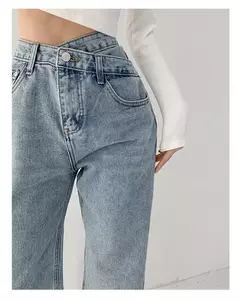 Jeans vintage drapejado de cintura alta feminino, calças de perna reta, jeans drapejado solto - Wolf Magazine