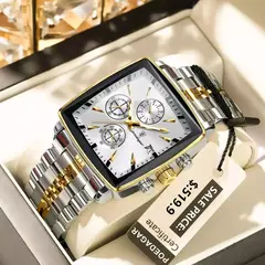 Relógio de pulso esportivo quadrado luxo masculino Poedagar, cronógrafo luminoso impermeável, relógios masculinos de quartzo, relógios de aço inoxidável - comprar online