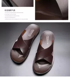 Sandálias para homens chinelos de couro genuíno marca de luxo moda masculina apartamentos casuais antiderrapantes praia sandalia zapatos hombre 2024 - comprar online