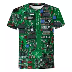 Camiseta gráfica de placa de circuito impresso 3D masculina e feminina, camiseta casual, chip eletrônico, camiseta criativa, tops de ginástica de verão - loja online