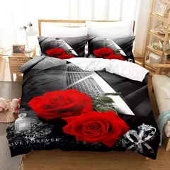 Rosas vermelhas conjunto capa de edredão rainha tamanho rei completa 3d conjuntos cama flor fronha colcha roupa única cama dupla 220x240 200x200 na internet