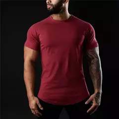 T-shirt lisa do Gym para homens, roupa da aptidão, o-pescoço, manga curta, algodão, ajuste fino, halterofilismo, Tees do exercício, tops, verão