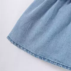 Bebê menina de manga bolha jeans lapela vestido casual, festa de aniversário, criança de 1 a 3 anos, moda verão
