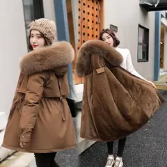 Parka longa de lã com capuz feminino com gola de pele, casaco fino, roupas acolchoadas, neve quente, moda inverno, novo, 2023 na internet